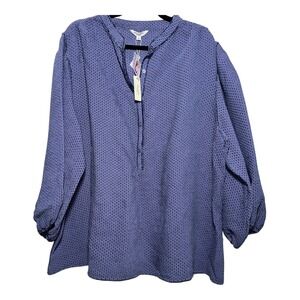 MAX STUDIO Women's Plus Blue 3/4 Balloon Sleeve Pullover Blouse  Flowy Viscose